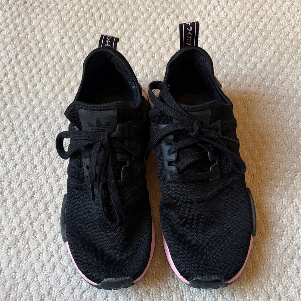 Adidas Women's Black Sneakers with Pink Accents